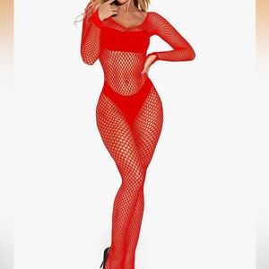 Red Fishnet Bodysuit one size
